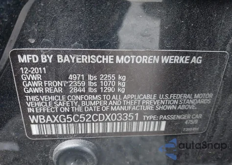 2012 BMW 528I from USA, damaged, VIN WBAXG5C52CDX03351